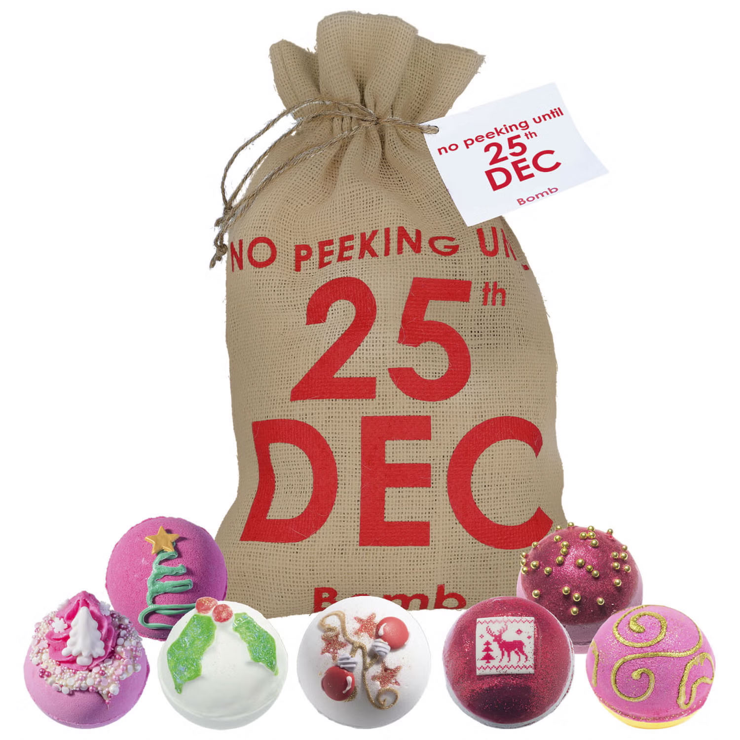 Bomb Cosmetics No Peeking Until 25th Dec Hessian Sack Bath Bomb Gift Set