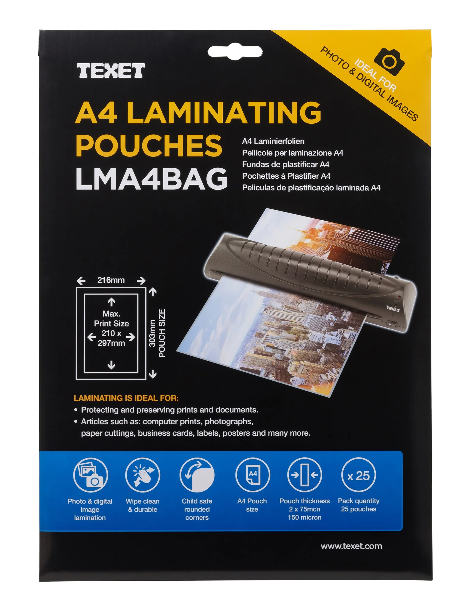 Texet A4 150mcn Pack 25 Laminating Pouches