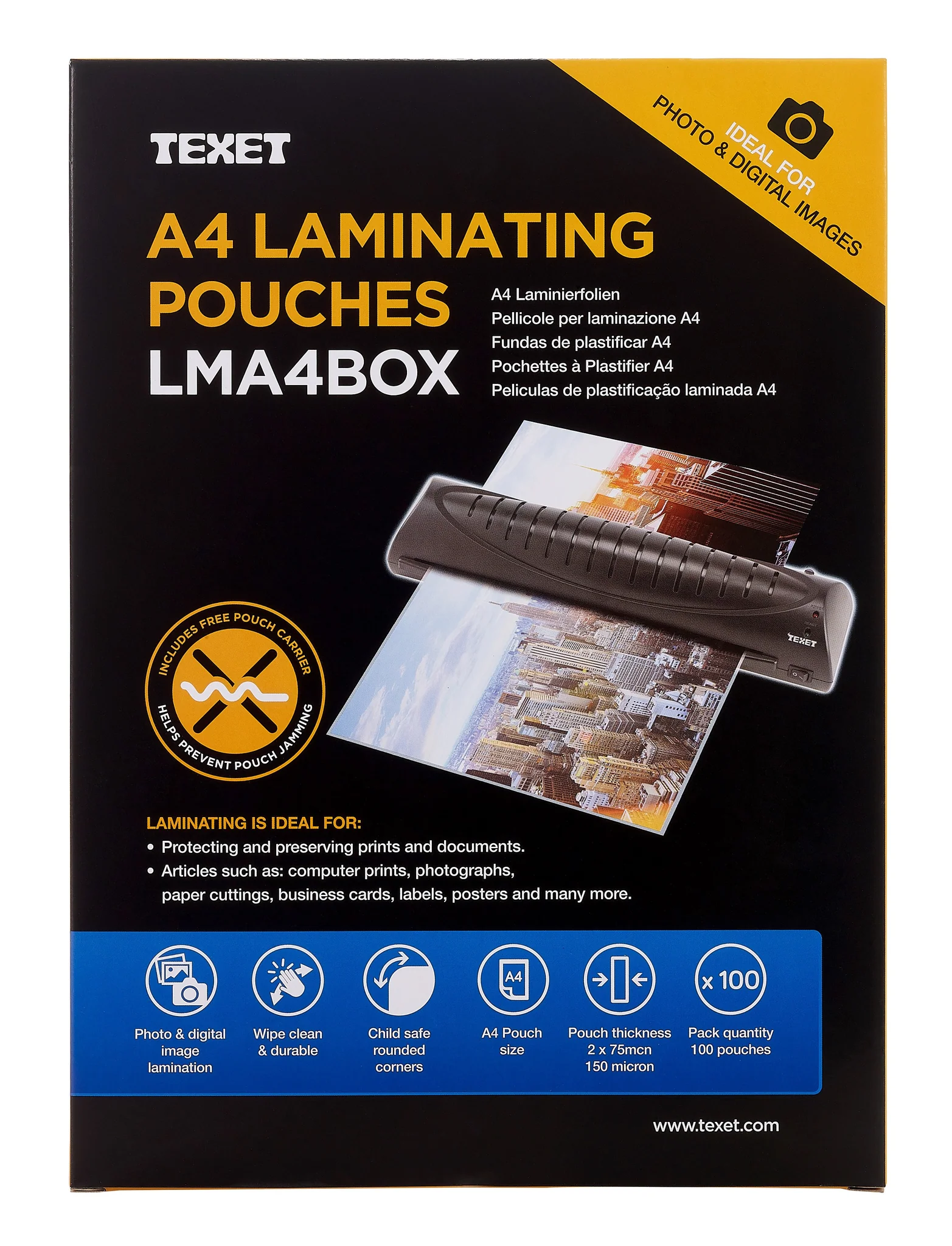 Texet A4 150 mcn Pack 100 Laminating Pouches