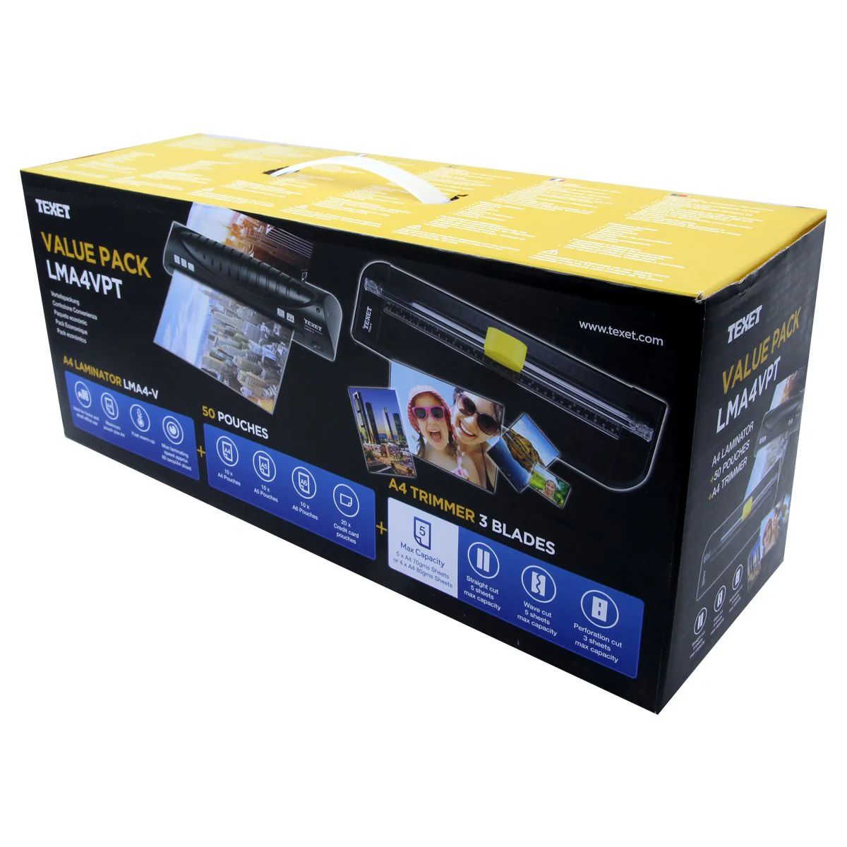 Texet A4 Laminator, A4 Paper Trimmer and Assorted Pouches