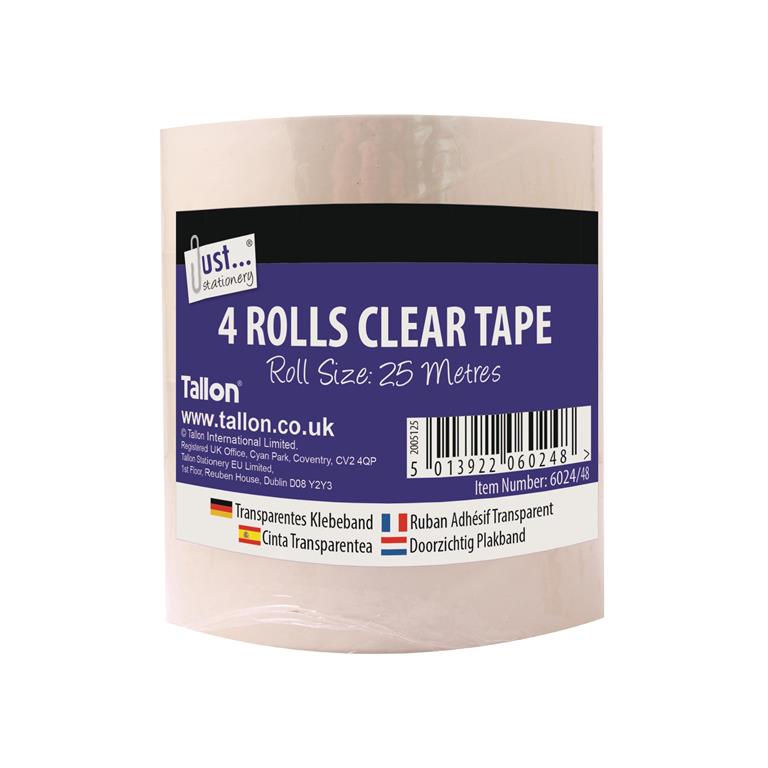 Clear Tape Pack Of 4, 24mm x 25m Rolls