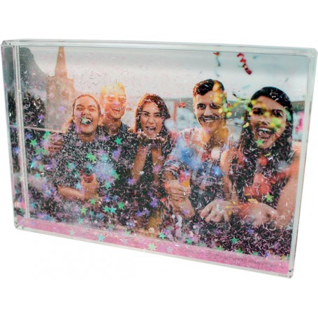 6X4 Acrylic Photo Block With Pink Confetti