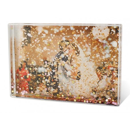 6X4 Acrylic Photo Block With Rose Gold Confetti