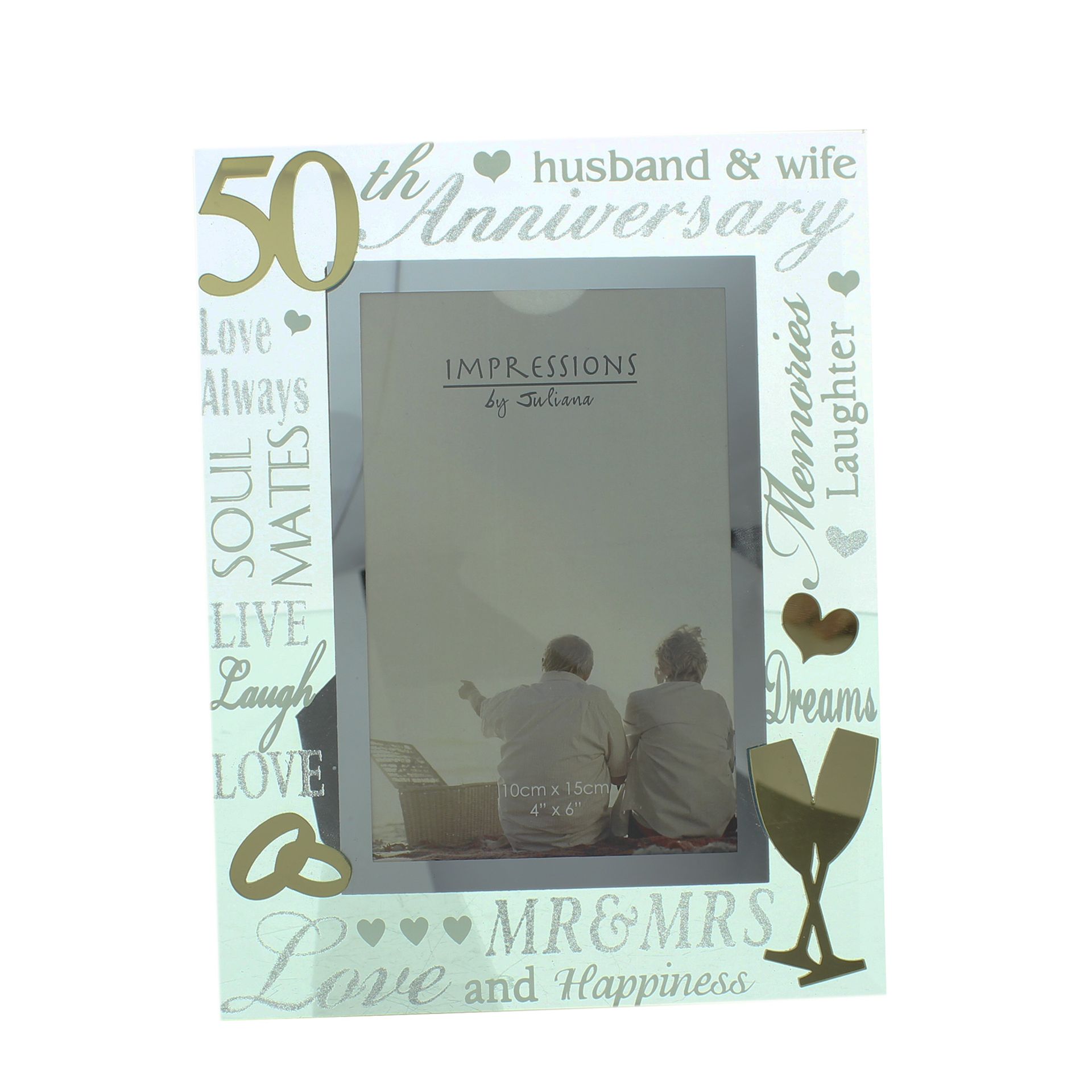 4″ x 6″ – Mirror Glass & Glitter Frame – 50th Anniversary
