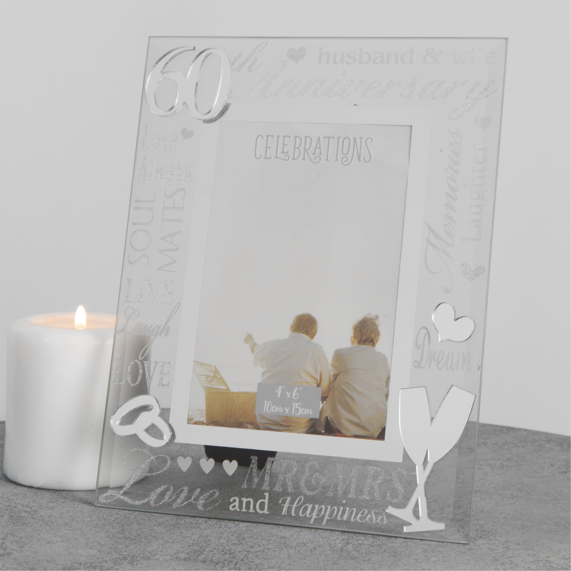 4″ x 6″ – Mirror Glass & Glitter Frame – 60th Anniversary