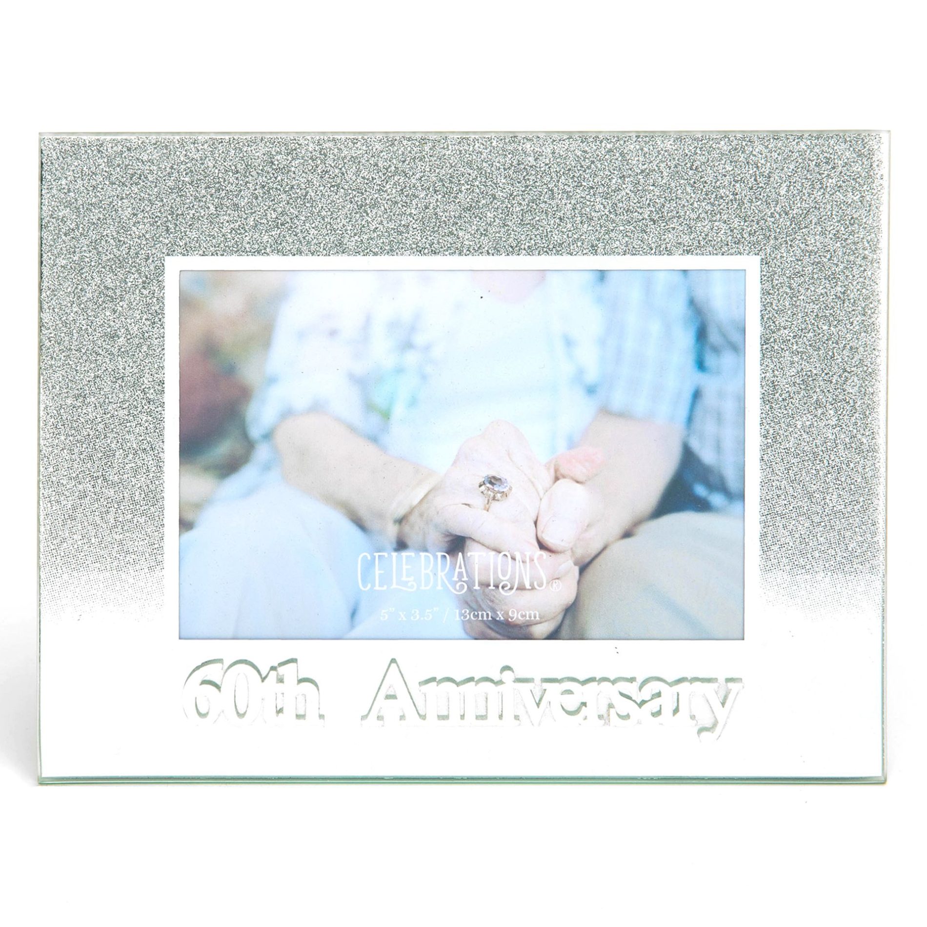 5″ x 3.5″ Silver Glitter Frame – 60th Anniversary