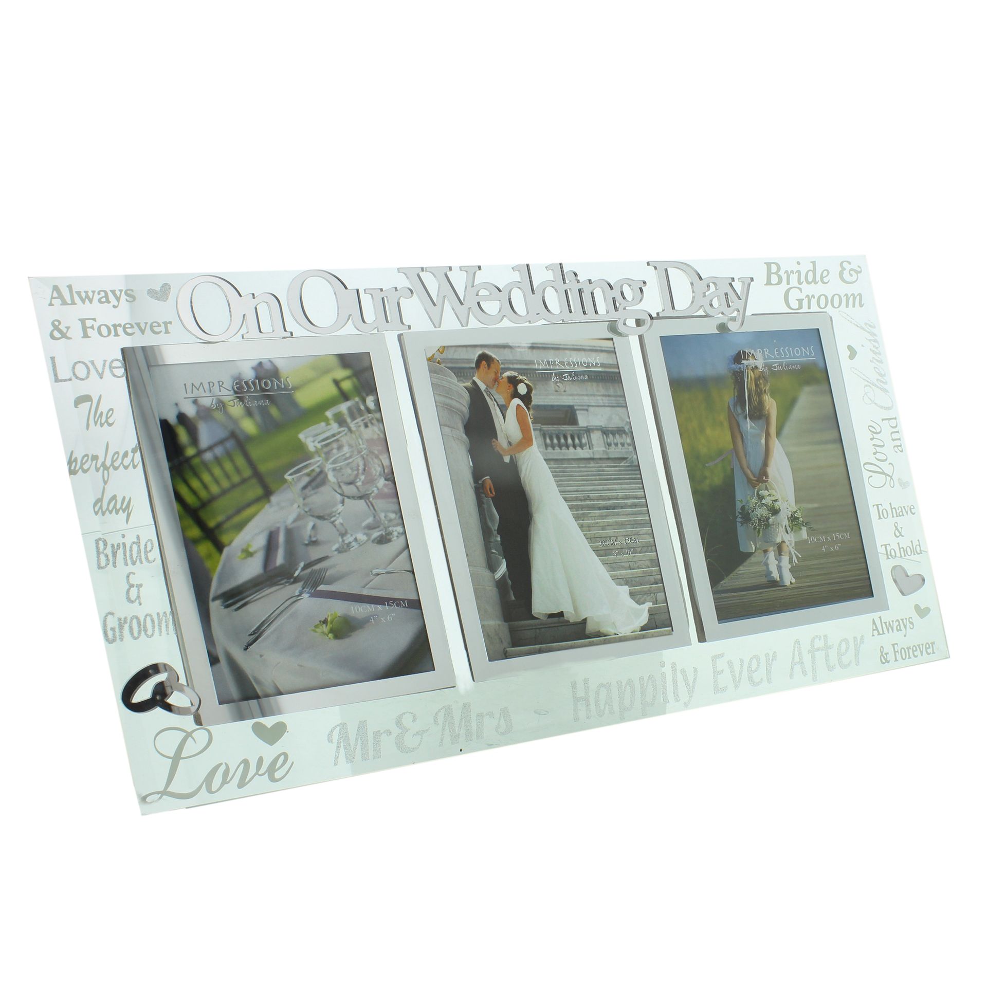 Triple 4″ x 6″ – Mirror Glass & Glitter Frame – Mr & Mrs